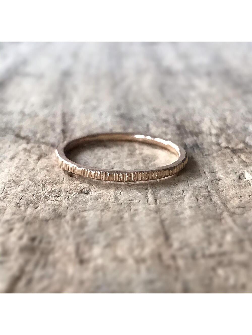 14K Gold Filled Tree Bark Texture Ring. Handmade Minimalist Stacking Ring Band.